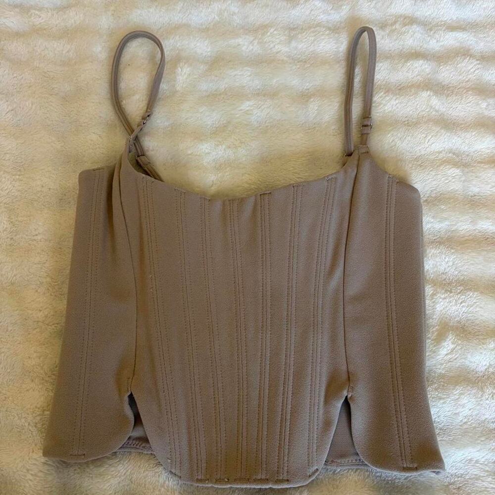 White Fox Boutique Taupe Corset Bustier Top Adjustable Straps XS